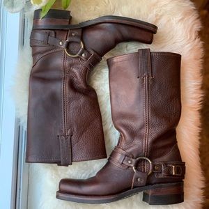 Frye Harness Buckle Leather Boots Wide Width